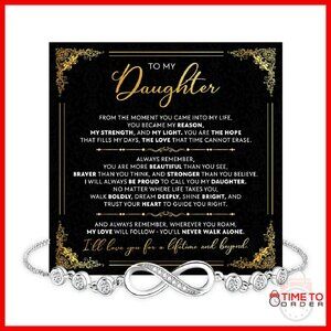 Gold Tone Link Bracelet with Cubic Zirconia Charm for Daughter Gift